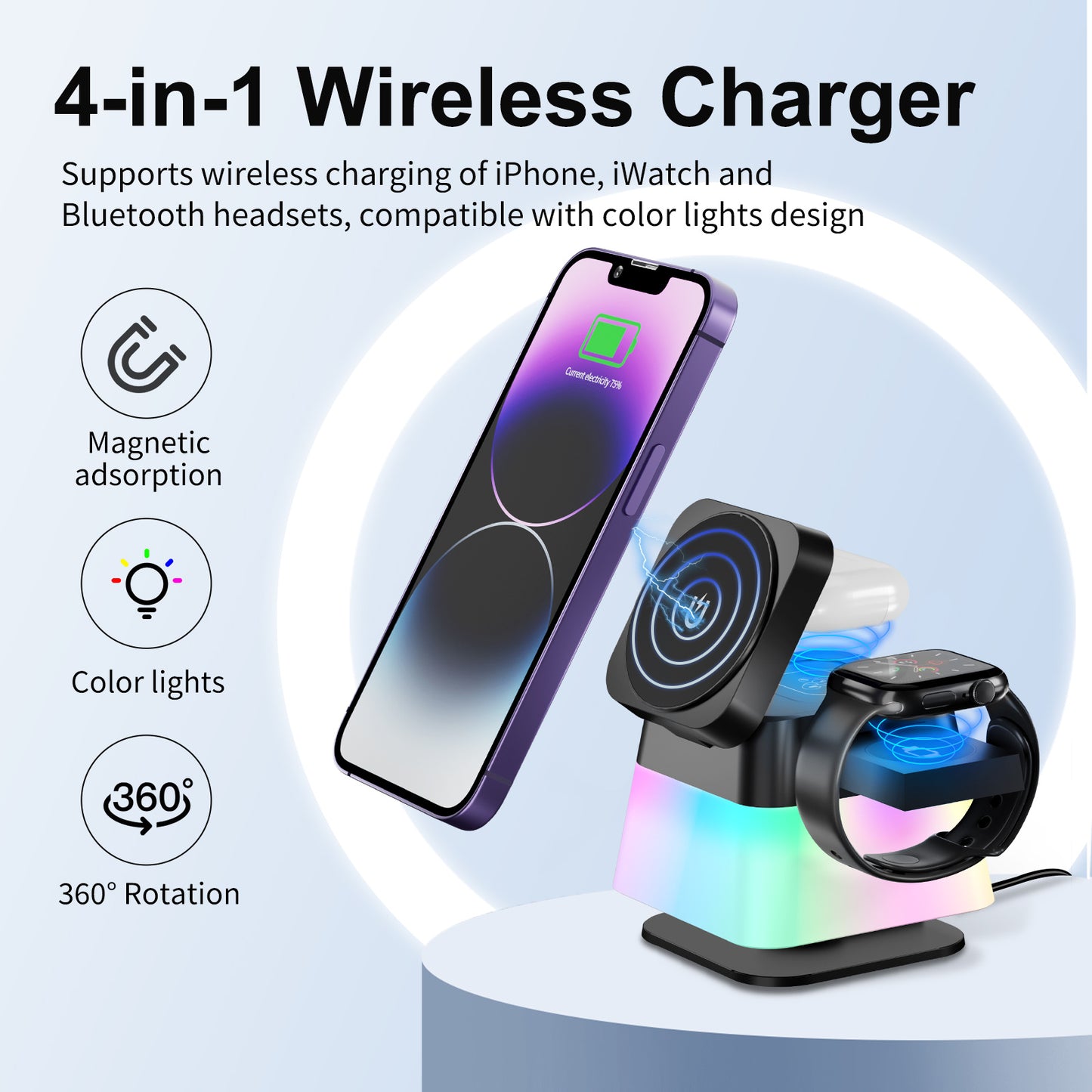 Deluxe Charging 4 In 1 Rotatable Light Mganetic Wireless Charging Stand